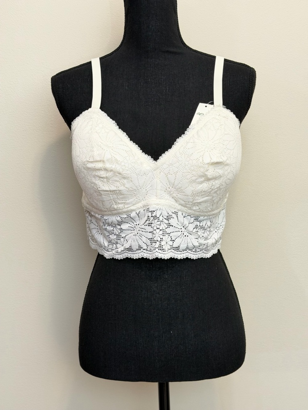 NEW Aerie Floral Lace Padded Longline Bralette Womens XL Ivory Bra Removable Pad